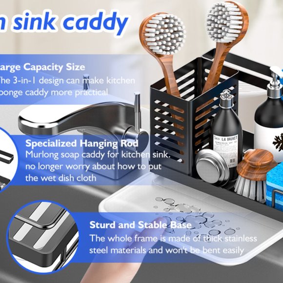 NEW Sink Caddy with Brush Holder with Removable Drain Tray for Sponge - Picture 10 of 12